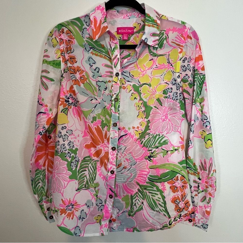 Lilly Pulitzer for Target Nosey Posey Floral Button Front Shirt Size XS